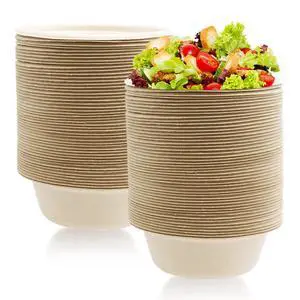 100 Pack 12 oz Disposable Paper Bowls, Heavy Duty Compostable, Eco-friendly Bagasse Bowls for Parties, Restaurants, Catering 100 Pack 12 oz Disposable Paper Bowls, Heavy Duty Compostable, Eco-friendly Bagasse Bowls for Parties, Restaurants, Catering