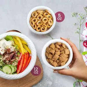 Plastic Bowls - 100 Count Microwavable Disposable Bowls - Strong Heavy Duty And Sturdy White Plastic Bowls Disposable (5 OZ, 100) Plastic Bowls - 100 Count Microwavable Disposable Bowls - Strong Heavy Duty And Sturdy White Plastic Bowls Disposable (5 OZ, 100)