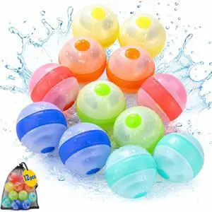 12 Pcs Reusable Water Balloons,Refillable Silicone Water Toys,Water Balloons Quick Fill of Pool Toys for kids ages 4-8,Beach Toys, Summer Toys & Outdoor Games for Backyard Water Fun 12 Pcs Reusable Water Balloons,Refillable Silicone Water Toys,Water Balloons Quick Fill of Pool Toys for kids ages 4-8,Beach Toys, Summer Toys & Outdoor Games for Backyard Water Fun