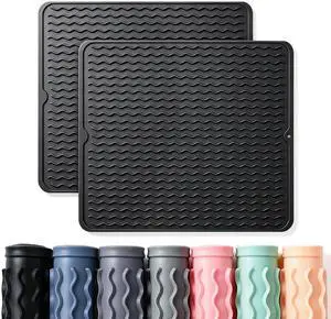 2 Pack Silicone Dish Drying Mat for Kitchen Counter Under Sink Protector Organizers Cooking Baking Espresso Machine Accessories Appliance Stone Rack Trays Drain Extra Large 18"*16" Black 2 Pack Silicone Dish Drying Mat for Kitchen Counter Under Sink Protector Organizers Cooking Baking Espresso Machine Accessories Appliance Stone Rack Trays Drain Extra Large 18"*16" Black