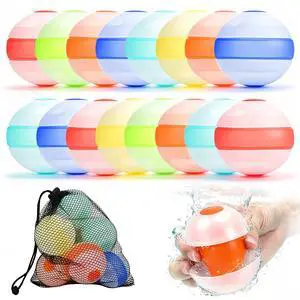 16Pcs reusable water balloons - Quick Fill Refillable Silicone Water Balloons, Outdoor Games for Pool, Beach, Backyard and Summer Party, A great gift for children ages 314 16Pcs reusable water balloons - Quick Fill Refillable Silicone Water Balloons, Outdoor Games for Pool, Beach, Backyard and Summer Party, A great gift for children ages 314