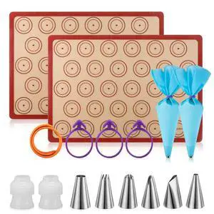 Macaron Silicone Baking Mats Kit (16pcs set) Macaroon Baking Mat Set of 2 Half Sheet Macaron Silicone Mat Nonstick Macaron Mat Sheet,6 Piping Tip,2 Piping Bag with 3 Bag Tie,2 coupler Macaron Silicone Baking Mats Kit (16pcs set) Macaroon Baking Mat Set of 2 Half Sheet Macaron Silicone Mat Nonstick Macaron Mat Sheet,6 Piping Tip,2 Piping Bag with 3 Bag Tie,2 coupler
