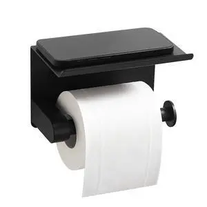 Toilet Paper Holder with Shelf, Matte Black Rustproof Adhesive or Drill Installation Fits Mega Rolls Bathroom Tissue Holder Toilet Paper Holder with Shelf, Matte Black Rustproof Adhesive or Drill Installation Fits Mega Rolls Bathroom Tissue Holder