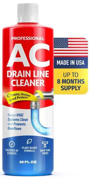 AC Drain Line Cleaner Fast Acting Plant-Based Formula, Multi-Use HVAC Condensate & Air Conditioner Cleaning Liquid, Removes Buildup and Clears Clogged AC Lines, Up to 8 Uses, Made in USA, 16 oz AC Drain Line Cleaner Fast Acting Plant-Based Formula, Multi-Use HVAC Condensate & Air Conditioner Cleaning Liquid, Removes Buildup and Clears Clogged AC Lines, Up to 8 Uses, Made in USA, 16 oz