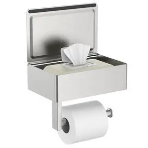Toilet Paper Holder with Shelf, Sanitary Napkin Receptacle Tampon Holder, Wall Mount Toilet Paper Holder with Storage, Flushable Wipes Dispenser Fits for Bathroom Commercial(1, Brushed Nickel) Toilet Paper Holder with Shelf, Sanitary Napkin Receptacle Tampon Holder, Wall Mount Toilet Paper Holder with Storage, Flushable Wipes Dispenser Fits for Bathroom Commercial(1, Brushed Nickel)