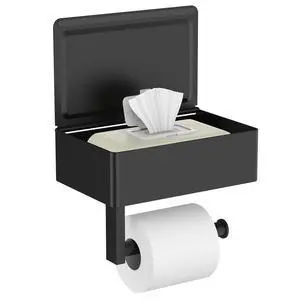 Toilet Paper Holder with Shelf, Sanitary Napkin Receptacle Tampon Holder, Wall Mount Toilet Paper Holder with Storage, Flushable Wipes Dispenser Fits for Bathroom Commercial(1, Matte Black) Toilet Paper Holder with Shelf, Sanitary Napkin Receptacle Tampon Holder, Wall Mount Toilet Paper Holder with Storage, Flushable Wipes Dispenser Fits for Bathroom Commercial(1, Matte Black)
