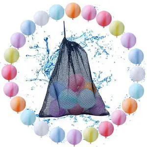 24 Pack Reusable Water Balloons Pool Water Balls Latex-Free Soft Silicone Water Splash Ball with Portable Mesh Bag Summer Outdoor Beach Play Pool Party Backyard Fun Water Toys 24 Pack Reusable Water Balloons Pool Water Balls Latex-Free Soft Silicone Water Splash Ball with Portable Mesh Bag Summer Outdoor Beach Play Pool Party Backyard Fun Water Toys