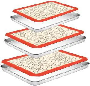 Baking Sheet with Silicone Baking Mat Set,CEKEE Stainless Steel Baking Sheet Pan Tray, Cookie Sheets for Baking, 6PCS Baking Supplies Bakeware Sets for Oven Making Cookies, Macaroons, Bread Baking Sheet with Silicone Baking Mat Set,CEKEE Stainless Steel Baking Sheet Pan Tray, Cookie Sheets for Baking, 6PCS Baking Supplies Bakeware Sets for Oven Making Cookies, Macaroons, Bread