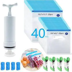 Sous Vide Cooking Bags - Set of 40 | BPA-Free Reusable Vacuum Seal Bags with Air Valve for Joule and Anova Cookers | Freezer Safe Vacuum Food Storage Bags with Upgraded Hand Pump Included Sous Vide Cooking Bags - Set of 40 | BPA-Free Reusable Vacuum Seal Bags with Air Valve for Joule and Anova Cookers | Freezer Safe Vacuum Food Storage Bags with Upgraded Hand Pump Included