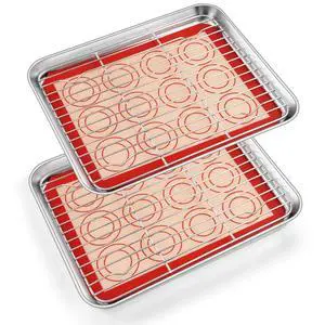 Toaster Oven Tray, 10.5inch Stainless Steel Baking Sheet Pans Cookie Sheets for Baking with Cooling Rack & Silicone Baking Mat, 2 Pans + 2 Racks + 2 Silicone Mats, Non Toxic, Easy Clean Toaster Oven Tray, 10.5inch Stainless Steel Baking Sheet Pans Cookie Sheets for Baking with Cooling Rack & Silicone Baking Mat, 2 Pans + 2 Racks + 2 Silicone Mats, Non Toxic, Easy Clean