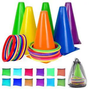 31 Pcs. Plastic Cones and Rings Games Ring Toss Games for Adults, Carnival Games for Kids, Bean Bag for Kids Games Birthday Party, Yard Game, Sports & Outdoor Game for Family Party 31 Pcs. Plastic Cones and Rings Games Ring Toss Games for Adults, Carnival Games for Kids, Bean Bag for Kids Games Birthday Party, Yard Game, Sports & Outdoor Game for Family Party