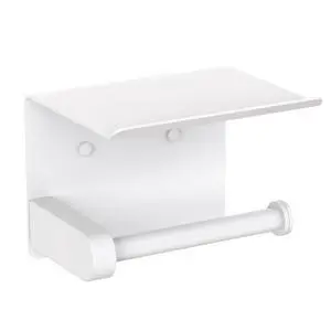 Self Adhesive Toilet Paper Holder with Phone Shelf Stainless Steel Wall Mounted Toilet Paper Roll Holder - Bathroom Washroom Tissue Roll Holder with Storage Shelf - White Self Adhesive Toilet Paper Holder with Phone Shelf Stainless Steel Wall Mounted Toilet Paper Roll Holder - Bathroom Washroom Tissue Roll Holder with Storage Shelf - White
