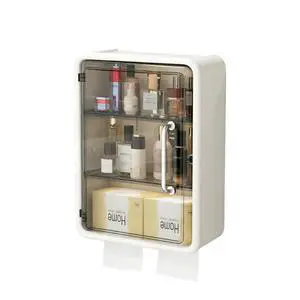 Cream Wall Mounted Toilet Paper Holder with Clear Storage Drawer, Double Layer Bathroom Paper Towel Dispenser for Sanitary Pads, Waterproof Toilet Tissue Box with Magnetic Cover (White) Cream Wall Mounted Toilet Paper Holder with Clear Storage Drawer, Double Layer Bathroom Paper Towel Dispenser for Sanitary Pads, Waterproof Toilet Tissue Box with Magnetic Cover (White)