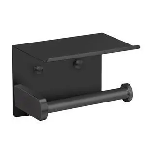Self Adhesive Toilet Paper Holder with Phone Shelf Stainless Steel Wall Mounted Toilet Paper Roll Holder - Rustproof and Bathroom Washroom Tissue Roll Holder with Shelf - Black Self Adhesive Toilet Paper Holder with Phone Shelf Stainless Steel Wall Mounted Toilet Paper Roll Holder - Rustproof and Bathroom Washroom Tissue Roll Holder with Shelf - Black