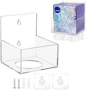 Acrylic Tissue Box Holder Wall Mounted, Clear Square Tissue Organizer with Self Adhesive Hook and Screws, Classic Tissue Box Cover Tissues Dispenser for Bathroom Toilet Kitchen Desk Cabinet RV Acrylic Tissue Box Holder Wall Mounted, Clear Square Tissue Organizer with Self Adhesive Hook and Screws, Classic Tissue Box Cover Tissues Dispenser for Bathroom Toilet Kitchen Desk Cabinet RV