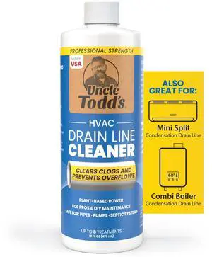 HVAC Drain Line Cleaner 16oz / 8 Months Supply Bleach-Free, Fast-Acting, Long-Lasting AC Drain Line Solution for Tough Clogs & Buildup HVAC Drain Line Cleaner 16oz / 8 Months Supply Bleach-Free, Fast-Acting, Long-Lasting AC Drain Line Solution for Tough Clogs & Buildup