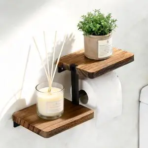Toilet Paper Holder with Shelf - Self Adhesive Wooden Tissue Paper Roll Holder, Bathroom Wall Mounted Toilet Paper Roll Holder with Wipes Storage Toilet Paper Holder with Shelf - Self Adhesive Wooden Tissue Paper Roll Holder, Bathroom Wall Mounted Toilet Paper Roll Holder with Wipes Storage
