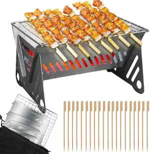 Outdoor Stainless Steel Camping Grill Folding Barbecue Grills Mini Portable Camping Grill with Bamboo chopsticks/Storage bag, Small Assemblable Removable BBQ Grill Tabletop Fire Pit for Camping Patio Outdoor Stainless Steel Camping Grill Folding Barbecue Grills Mini Portable Camping Grill with Bamboo chopsticks/Storage bag, Small Assemblable Removable BBQ Grill Tabletop Fire Pit for Camping Patio