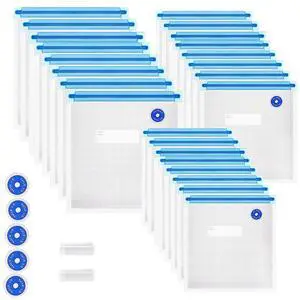 Sous Vide Bags 31 Pcs (24 Pcs Vacuum Zipper Bags & 2 Seal Clips & 5 Air Valves),Reusable BPA Free Vacuum Sealer Bags Vacuum Food Storage Bags for Cooking/Food Storage/Microwave Heating Sous Vide Bags 31 Pcs (24 Pcs Vacuum Zipper Bags & 2 Seal Clips & 5 Air Valves),Reusable BPA Free Vacuum Sealer Bags Vacuum Food Storage Bags for Cooking/Food Storage/Microwave Heating