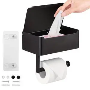 Toilet Paper Holder with Shelf,Rustproof Flushable Wipes Dispenser,Self Adhesive Drilling Toilet Paper Holder Wall Mount,Tissue Holders with Storage,Wipe Holders for Bathroom(SingleRoll) Toilet Paper Holder with Shelf,Rustproof Flushable Wipes Dispenser,Self Adhesive Drilling Toilet Paper Holder Wall Mount,Tissue Holders with Storage,Wipe Holders for Bathroom(SingleRoll)