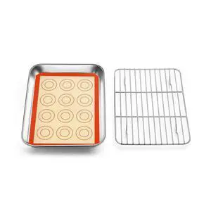 Toaster Oven Pan with Rack & Mat, 9.3 x 7 x 1 Mini Baking Pan Cooling Rack Stainless Steel with Silicone Mat Set for Daily Use, Healthy & Sturdy, Oven & Dishwasher Safe, Set of 3 Toaster Oven Pan with Rack & Mat, 9.3 x 7 x 1 Mini Baking Pan Cooling Rack Stainless Steel with Silicone Mat Set for Daily Use, Healthy & Sturdy, Oven & Dishwasher Safe, Set of 3