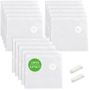 Reusable Vacuum Sealer Bags, 15 Pack 8.6x8.3 in Vacuum Zipper Bags, 2 Clips Reusable Vacuum Sealer Bags, 15 Pack 8.6x8.3 in Vacuum Zipper Bags, 2 Clips
