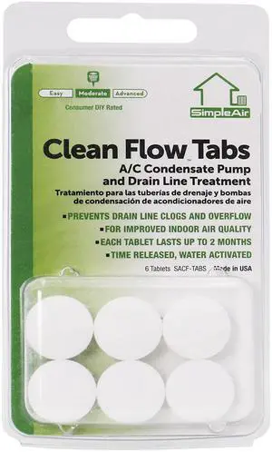 SACF Drain Line Clean Flow Tabs, for AC Units, HVAC Systems, Dehumidifiers, Condensate Drain Line Applications, 6 Count (1 Pack) SACF Drain Line Clean Flow Tabs, for AC Units, HVAC Systems, Dehumidifiers, Condensate Drain Line Applications, 6 Count (1 Pack)