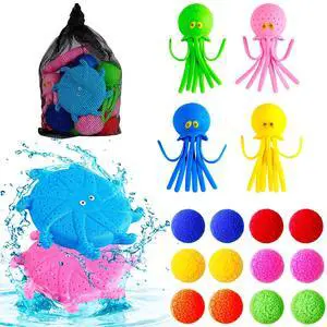 18 Pcs Reusable Water Balloons for Kids - Quick Fill Water Toys for Toddler Pool Toys, Summer Outdoor Games pool toys for kids ages 4-12 with Refillable Water Balls 18 Pcs Reusable Water Balloons for Kids - Quick Fill Water Toys for Toddler Pool Toys, Summer Outdoor Games pool toys for kids ages 4-12 with Refillable Water Balls