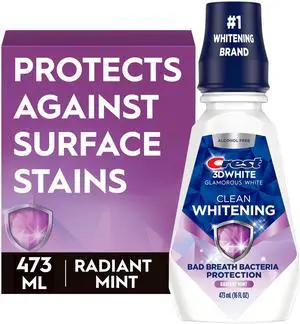 3D White Glamorous White Alcohol Free Multi-Care Whitening Mouthwash, Hydrogen Peroxide Mouthwash, Arctic Mint, 16 fl oz (473 mL) - Pack of 4, Crest Mouthwash 3D White Glamorous White Alcohol Free Multi-Care Whitening Mouthwash, Hydrogen Peroxide Mouthwash, Arctic Mint, 16 fl oz (473 mL) - Pack of 4, Crest Mouthwash