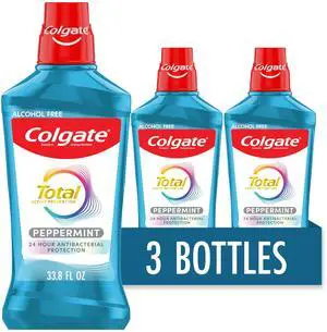 Total Alcohol Free Mouthwash, Peppermint for Bad Breath, Helps Prevent Gingivitis and Plaque, 3 Pack, 33.8 Oz Each Total Alcohol Free Mouthwash, Peppermint for Bad Breath, Helps Prevent Gingivitis and Plaque, 3 Pack, 33.8 Oz Each