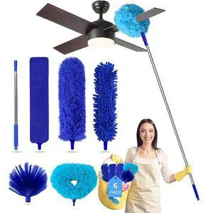 Ceiling Fan Cleaner Dusters for Cleaning 6-in-1 Kit, Cobweb Duster with Extension Pole, 100 Inches High Ceiling Fan Blade Cleaners with 5 Reuseable Dusting Heads for Windows and Blinds- Blue Ceiling Fan Cleaner Dusters for Cleaning 6-in-1 Kit, Cobweb Duster with Extension Pole, 100 Inches High Ceiling Fan Blade Cleaners with 5 Reuseable Dusting Heads for Windows and Blinds- Blue
