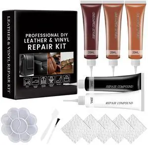 Leather Repair Kit for Furniture, Sofa, Jacket, Car Seats & Purse, 5Pcs Vinyl Repair Kit with Easy Instructions, Fix Tears, Scratches, Holes & Peeling on Genuine, Faux, Bonded Leather (Brown) Leather Repair Kit for Furniture, Sofa, Jacket, Car Seats & Purse, 5Pcs Vinyl Repair Kit with Easy Instructions, Fix Tears, Scratches, Holes & Peeling on Genuine, Faux, Bonded Leather (Brown)