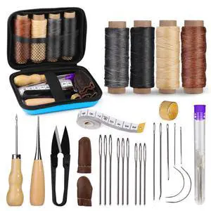 Leather Sewing Kit, Leather Stitching Kit with Sewing Awl, Needles, Waxed Thread, Upholstery Repair Kit, Heavy Duty Sewing Tools for Hand Stitching Car Seats, Sofa, Carpets, Shoes, DIY Craft Leather Sewing Kit, Leather Stitching Kit with Sewing Awl, Needles, Waxed Thread, Upholstery Repair Kit, Heavy Duty Sewing Tools for Hand Stitching Car Seats, Sofa, Carpets, Shoes, DIY Craft