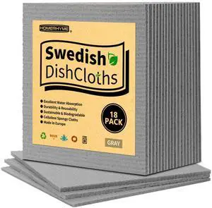 Swedish Dishcloths, 18 Pack Absorbent Dish Towels for Kitchen, Multipurpose Cellulose Sponge Cloths, Reusable Washable Towels for Home & Kitchen, Grey Swedish Dishcloths, 18 Pack Absorbent Dish Towels for Kitchen, Multipurpose Cellulose Sponge Cloths, Reusable Washable Towels for Home & Kitchen, Grey
