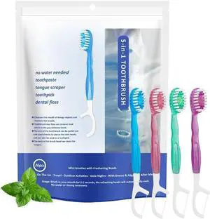 Mini Disposable Toothbrushes with Toothpaste 26 pcs 5 in 1 Travel Portable Toothbrush with Toothpaste + Tongue Scraper + Picks+Floss Travel Case (Mix 5 Flavors, 26) Mini Disposable Toothbrushes with Toothpaste 26 pcs 5 in 1 Travel Portable Toothbrush with Toothpaste + Tongue Scraper + Picks+Floss Travel Case (Mix 5 Flavors, 26)