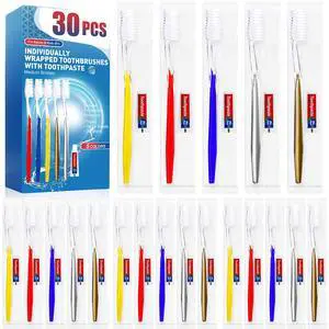 30 PCS Bulk Travel Toothbrush Set, Travel Toothbrush with Toothpaste | Bulk Toothpastes, Individually Wrapped Toothbrushes Pack, Ergonomics Handle & Medium Soft Bristle, Perfect for Hotel, Camping 30 PCS Bulk Travel Toothbrush Set, Travel Toothbrush with Toothpaste | Bulk Toothpastes, Individually Wrapped Toothbrushes Pack, Ergonomics Handle & Medium Soft Bristle, Perfect for Hotel, Camping
