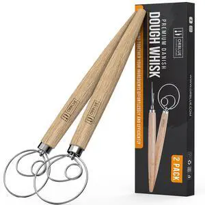 Premium Danish Dough Whisk - Dutch Whisk with Stainless Steel Ring - Danish Whisk for Bread, Pastry or Pizza Dough, 13-inch 2-PACK Premium Danish Dough Whisk - Dutch Whisk with Stainless Steel Ring - Danish Whisk for Bread, Pastry or Pizza Dough, 13-inch 2-PACK