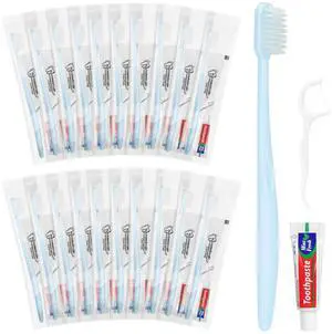 Disposable Toothbrushes with Toothpaste, Light Blue (30-Pack) | Travel Toothbrush Kit, Individually Packaged, With Floss Picks, Suitable For Hotel, Home, Camping, Travel Disposable Toothbrushes with Toothpaste, Light Blue (30-Pack) | Travel Toothbrush Kit, Individually Packaged, With Floss Picks, Suitable For Hotel, Home, Camping, Travel