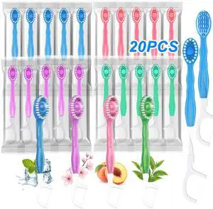 20 Pack 5-in-1 Disposable Toothbrushes with Toothpaste,Mixed Flavor | Built-in Floss, Toothpick & Tongue Scraper, Individually Wrapped Mini Toothbrush Set for Travel, Camping & Daily Work Use 20 Pack 5-in-1 Disposable Toothbrushes with Toothpaste,Mixed Flavor | Built-in Floss, Toothpick & Tongue Scraper, Individually Wrapped Mini Toothbrush Set for Travel, Camping & Daily Work Use