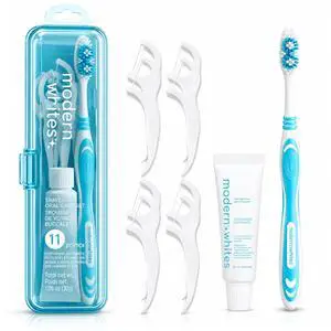 Travel Toothbrush and Flosser Set, TSA Friendly, Pack of 1 | 11 Floss Picks, Xylitol Toothpaste, Soft Bristles & Compact Snap-Shut Case, Carry-On Ready Dental Kit, Fluoride Free Formula Travel Toothbrush and Flosser Set, TSA Friendly, Pack of 1 | 11 Floss Picks, Xylitol Toothpaste, Soft Bristles & Compact Snap-Shut Case, Carry-On Ready Dental Kit, Fluoride Free Formula