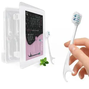 5-in-1 Travel Toothbrush, Disposable Toothbrushes with Toothpaste, Floss, Toothpick, Tongue Scraper, Individually Wrapped Disposable Toothbrushes, 5.3" Extended Handle, White, 12 Count 5-in-1 Travel Toothbrush, Disposable Toothbrushes with Toothpaste, Floss, Toothpick, Tongue Scraper, Individually Wrapped Disposable Toothbrushes, 5.3" Extended Handle, White, 12 Count