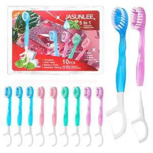 10Pack Mini Disposable Toothbrushes 5-in-1 PrePasted Travel Toothbrush with Toothpaste Flosser Pick Tongue Scraper, Individually Wrapped Box, Carry On Essentials for Airplane Camping 10Pack Mini Disposable Toothbrushes 5-in-1 PrePasted Travel Toothbrush with Toothpaste Flosser Pick Tongue Scraper, Individually Wrapped Box, Carry On Essentials for Airplane Camping
