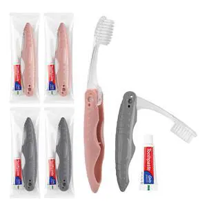 Travel Toothbrush and Toothpaste, Individually Packaged (4-Pack) | Travel Toothbrush Set, Foldable For Easy Storage, Available In Gray And Pink, Ideal For Travel, Hotels, And Camping Travel Toothbrush and Toothpaste, Individually Packaged (4-Pack) | Travel Toothbrush Set, Foldable For Easy Storage, Available In Gray And Pink, Ideal For Travel, Hotels, And Camping