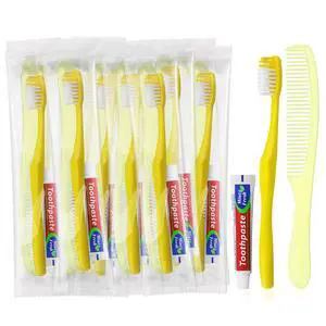 Disposable Toothbrushes with Toothpaste and Comb, 30 Pack Individually Wrapped Yellow Hollow Single Use Travel Size Toothbrush Kit for Homeless, Hotel, Camping,Nursing Home Disposable Toothbrushes with Toothpaste and Comb, 30 Pack Individually Wrapped Yellow Hollow Single Use Travel Size Toothbrush Kit for Homeless, Hotel, Camping,Nursing Home