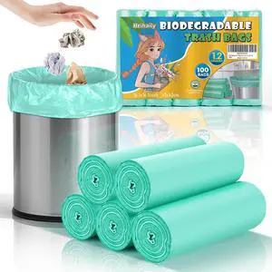 1.2 Gallon Small Biodegradable Trash Bags - Green Mini Garbage Bags (Fit 1-1.3 Gallon) 5 Liter 100 Count Unscented Compostable Tiny Little Waste Basket Kitchen Office Bathroom Liner 1.2 Gallon Small Biodegradable Trash Bags - Green Mini Garbage Bags (Fit 1-1.3 Gallon) 5 Liter 100 Count Unscented Compostable Tiny Little Waste Basket Kitchen Office Bathroom Liner