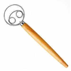 Danish Dough Whisk, 13-inch wood handle Stainless Steel Dough Hook Dutch Whisk for Bread Sourdough Mixer Hand Wooden Handle Kitchen Whisking Mixing Tool Danish Dough Whisk, 13-inch wood handle Stainless Steel Dough Hook Dutch Whisk for Bread Sourdough Mixer Hand Wooden Handle Kitchen Whisking Mixing Tool