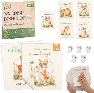 5 Pack Swedish Dishcloths, Reusable Kitchen Towels with Clips, Dog | Non-Scratch Kitchen Towels and Dishcloths Sets, Washable Swedish Dish Cloths with Clips, for Dishes, Counters, Glass, Sink 5 Pack Swedish Dishcloths, Reusable Kitchen Towels with Clips, Dog | Non-Scratch Kitchen Towels and Dishcloths Sets, Washable Swedish Dish Cloths with Clips, for Dishes, Counters, Glass, Sink