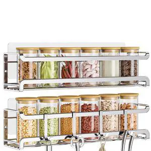 Spice Rack Wall Mounted 2 Pack, Silver,For Spice Jars & Seasonings | 2 Removalble Hooks,Screw or Adhesive Hanging, Space-Saving,For Kitchen Cabinet, Pantry Door,Stove,RV Use,11.41x2.75x2.75in Spice Rack Wall Mounted 2 Pack, Silver,For Spice Jars & Seasonings | 2 Removalble Hooks,Screw or Adhesive Hanging, Space-Saving,For Kitchen Cabinet, Pantry Door,Stove,RV Use,11.41x2.75x2.75in