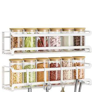 Spice Rack Wall Mounted 2 Pack, White,For Spice Jars & Seasonings | 2 Removalble Hooks,Screw or Adhesive Hanging, Space-Saving,For Kitchen Cabinet, Pantry Door,Stove,RV Use,11.41x2.75x2.75in Spice Rack Wall Mounted 2 Pack, White,For Spice Jars & Seasonings | 2 Removalble Hooks,Screw or Adhesive Hanging, Space-Saving,For Kitchen Cabinet, Pantry Door,Stove,RV Use,11.41x2.75x2.75in