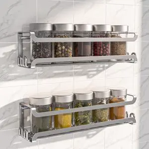 2 Pack Wall Mounted Spice Rack for Spice Jars & Seasonings (Silver) | 8 Metal Hooks, Space-Saving,Screw or Adhesive Spice Shelf Hanging,for Kitchen Cabinet,Pantry Door,RV,Camper Spice Orgnaizer 2 Pack Wall Mounted Spice Rack for Spice Jars & Seasonings (Silver) | 8 Metal Hooks, Space-Saving,Screw or Adhesive Spice Shelf Hanging,for Kitchen Cabinet,Pantry Door,RV,Camper Spice Orgnaizer
